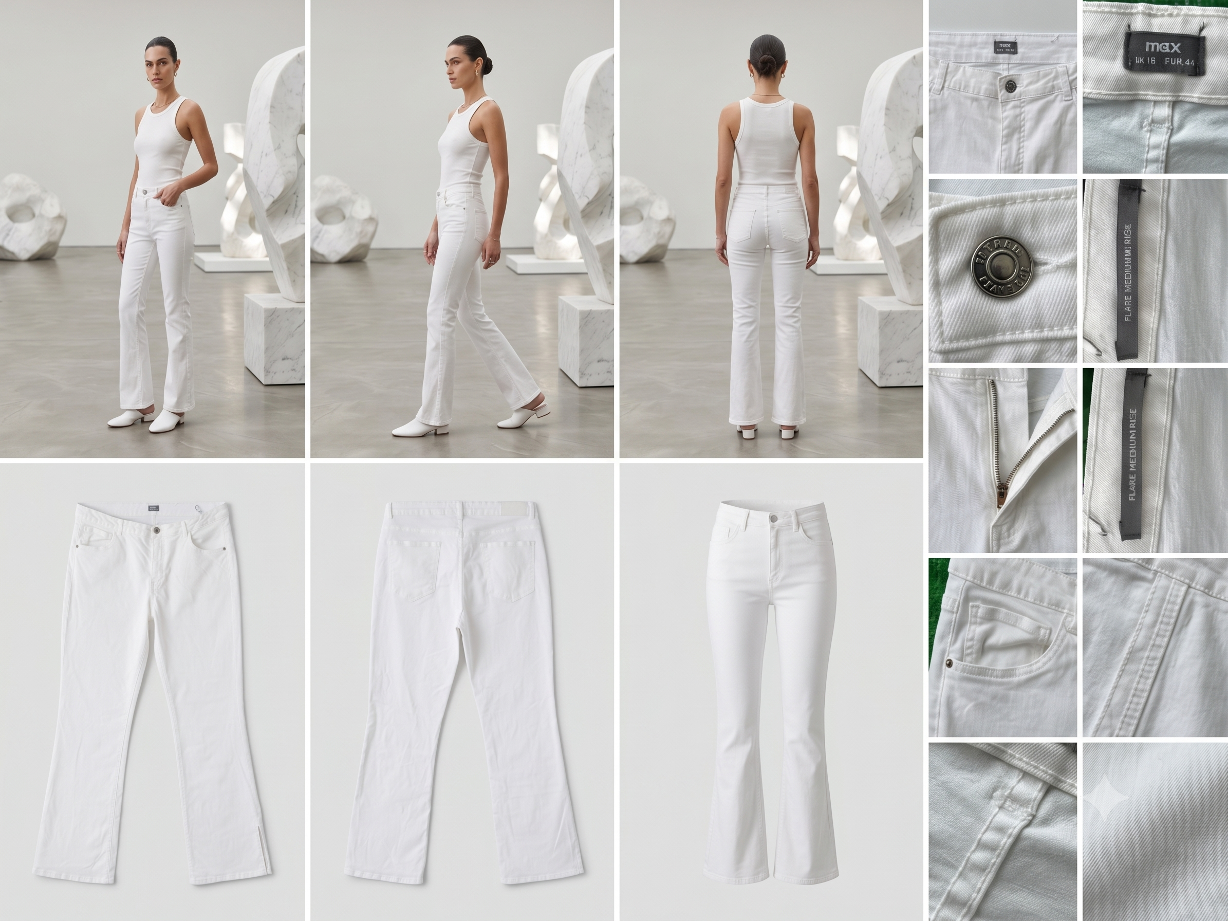 Max White Medium Rise Flared Jeans - UK 18 / EUR 44