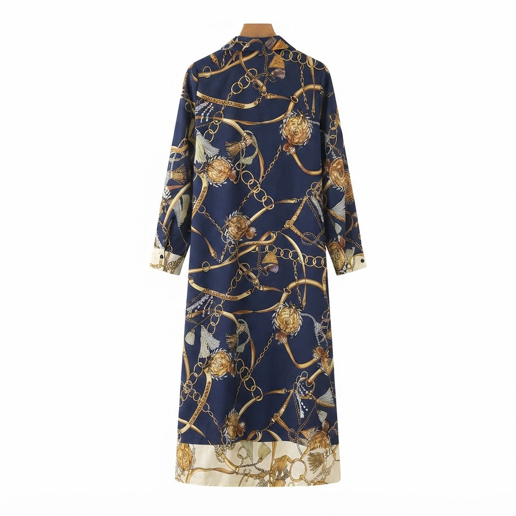 Women's Navy Blue navy blue Chain Tassel Long Sleeve Dress