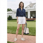 CHANEL White Quilted Double-Strap Flat Sandals with Gold Log