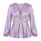 Lilac Shimmer Twist Front Peplum Top