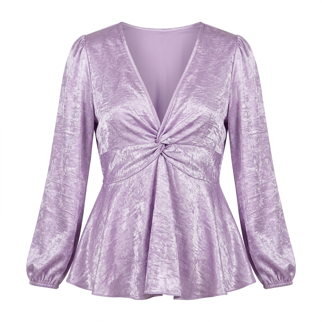 Lilac Shimmer Twist Front Peplum Top