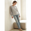 EMERY ROSE Light Heather Grey Top with Crochet Lace Sleeves