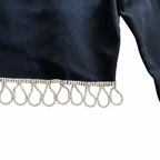 Bershka Black Rhinestone Fringe Cropped Long Sleeve Top