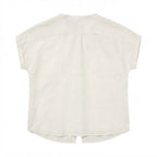 C&A Women's White Collarless Short Sleeve Linen Shirt