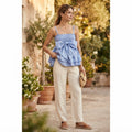 Blue Smocked Bow Tiered Sleeveless Summer Top