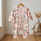 SHEIN Pale Blush Pink Floral Long-Sleeve Baby Romper