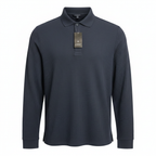 Livergy Men's Navy Blue Ribbed Long-Sleeve Polo Shirt