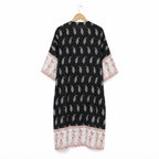 SHEIN Women's Black & black Leaf Print Open-Front Kimono Abaya