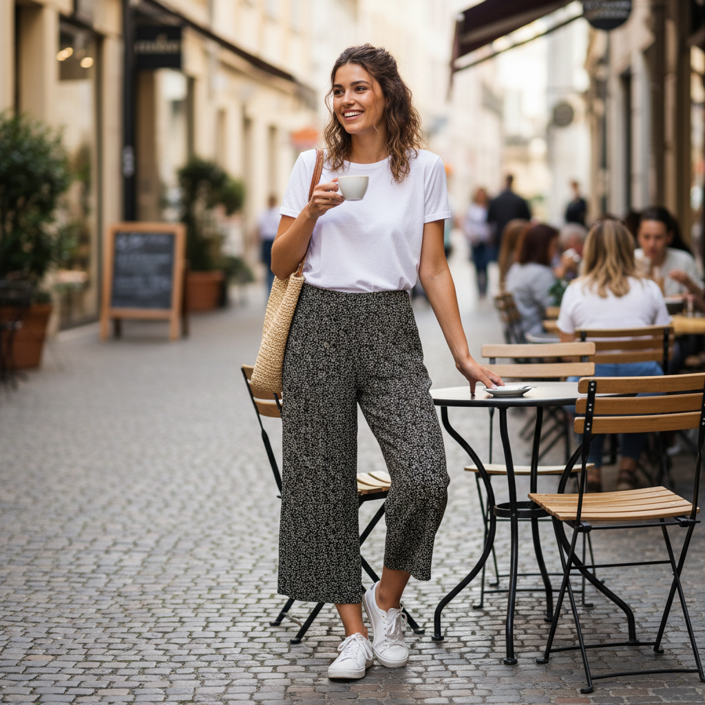 Women's Black Floral Printed Wide Leg Trousers