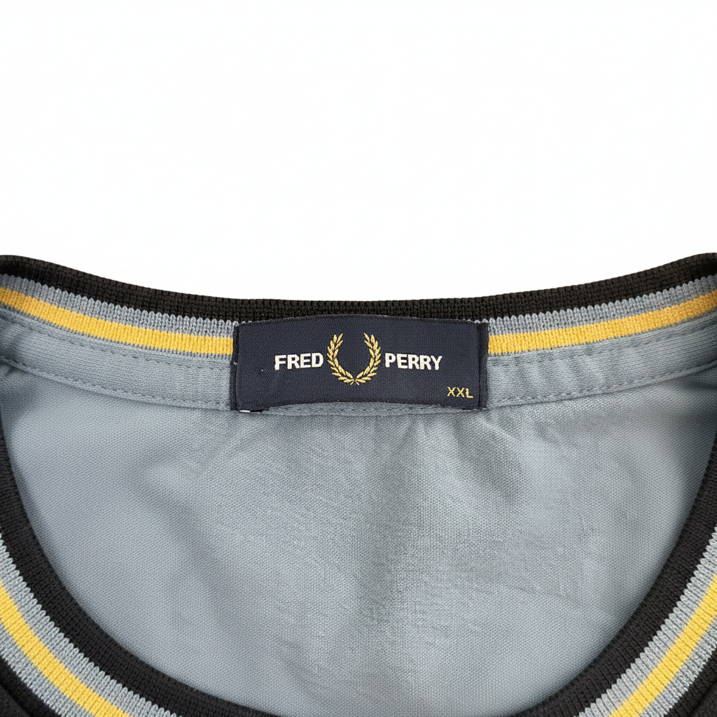 FRED PERRY Men's Light Blue Tipped Crew Neck Cotton T-Shirt