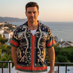 GUCCI Men's Black Bird & Floral Print Camp Collar Shirt