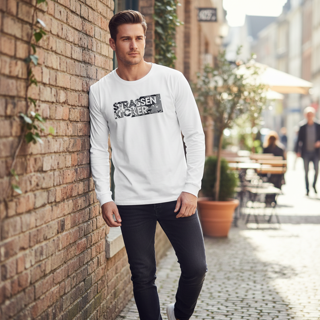 Strassenkicker Men's White Long Sleeve Camo Logo Shirt XXL