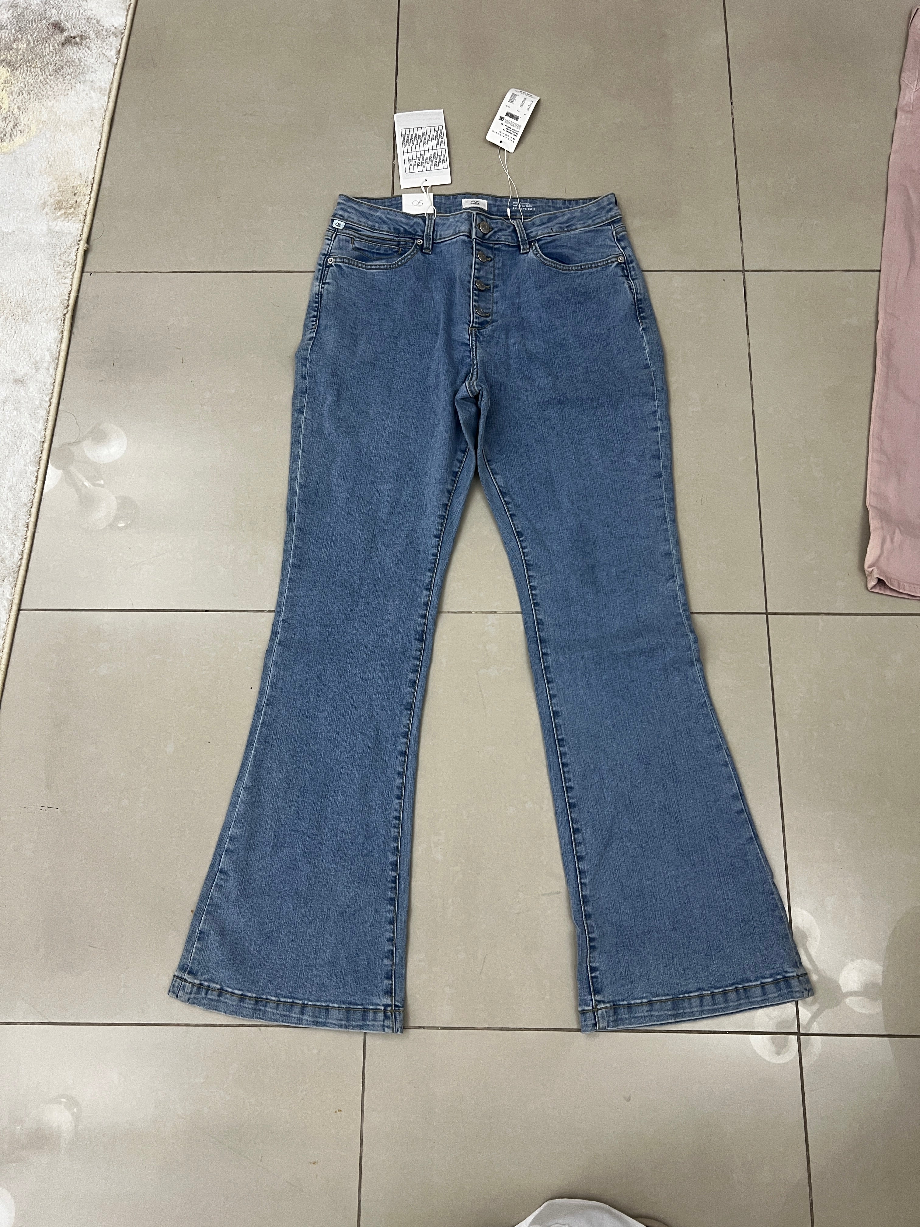 QS QS Mid Blue Flared Denim Jeans with Button Fly