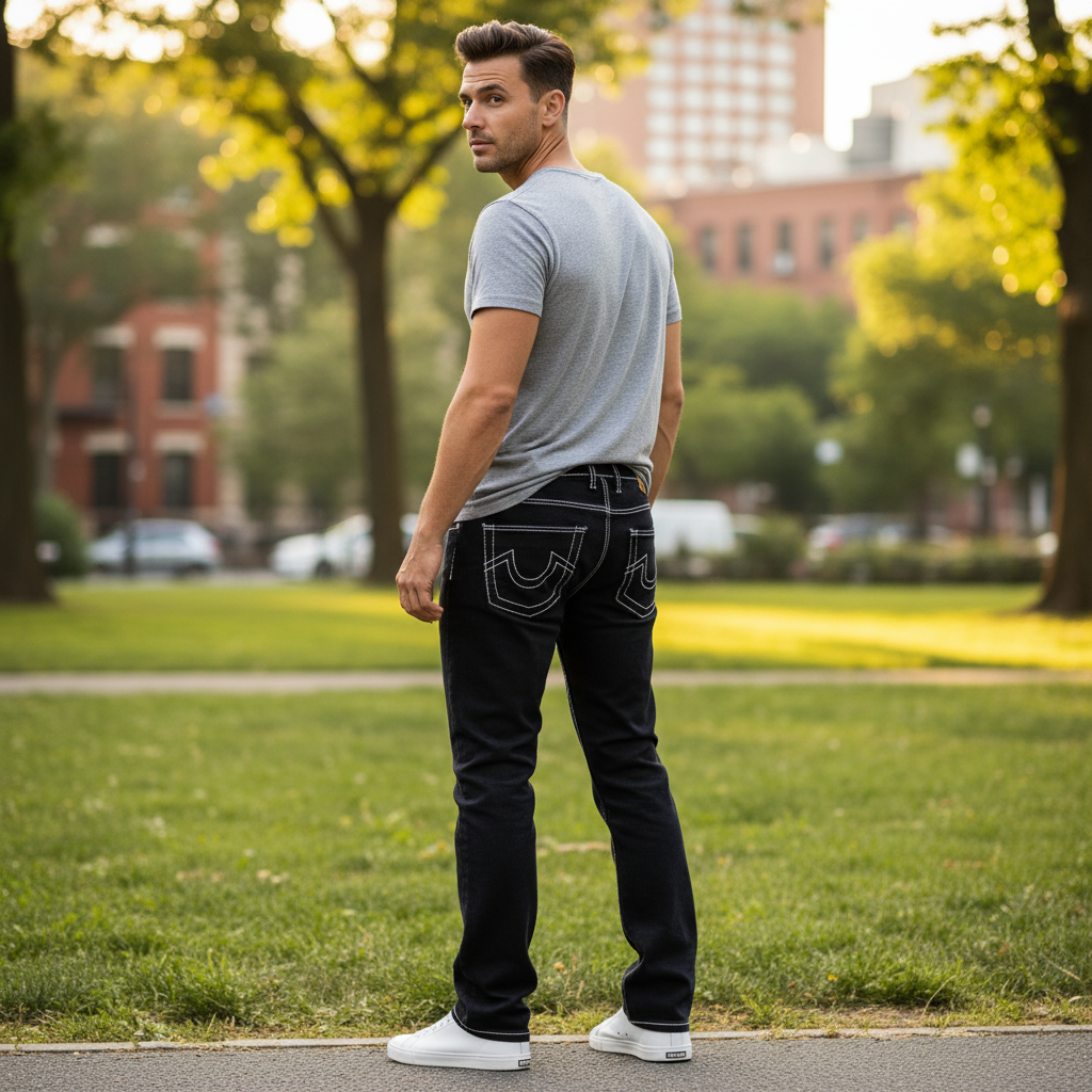 True Religion Black Jeans White Contrast Stitching