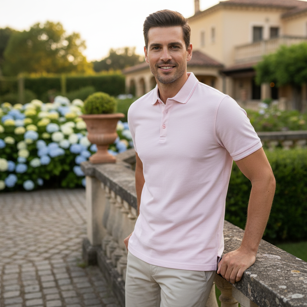 Dunnes Stores Men's Slim Fit Light Pink Piqué Polo Shirt