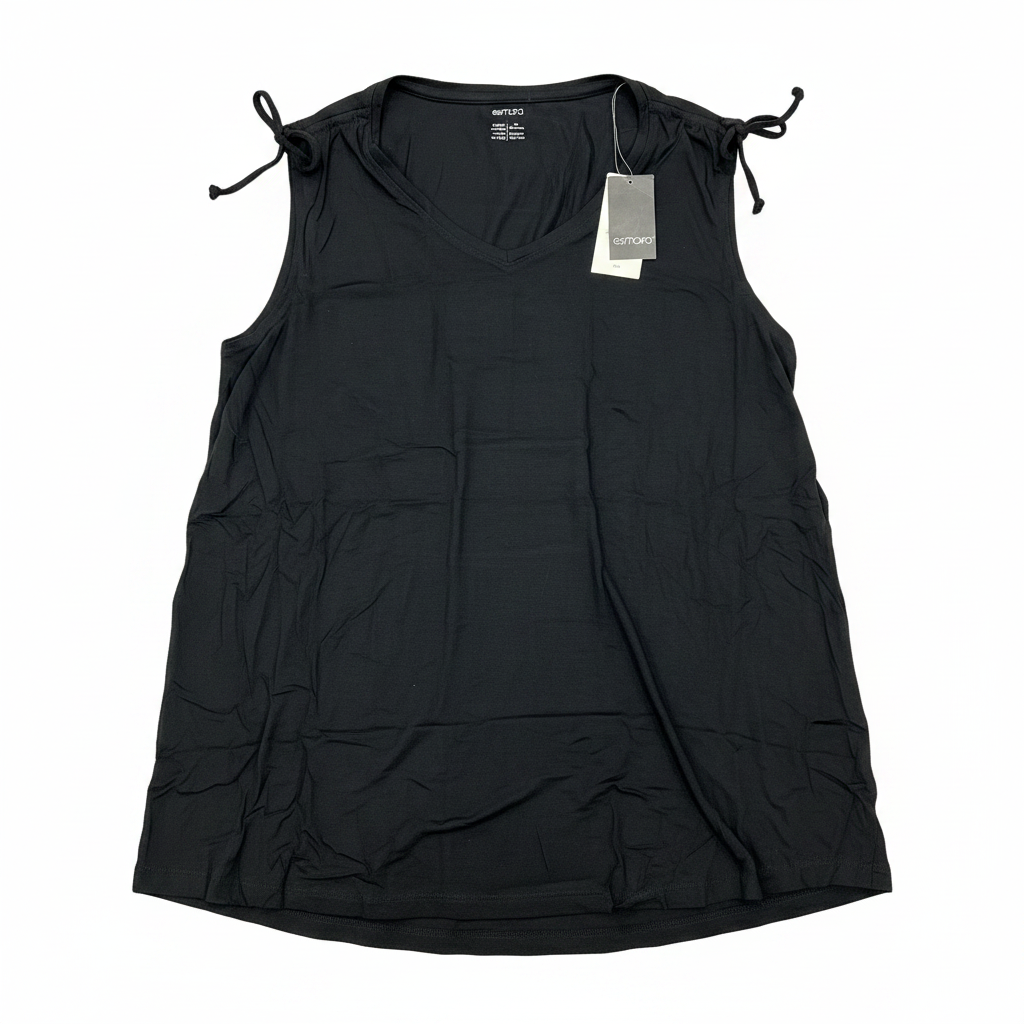 Esmara Women's Black Linen Tie-Shoulder V-Neck Top