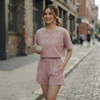 SHEIN Dusty Rose Boxy Crop Top and Ruched Shorts Co-ord Set
