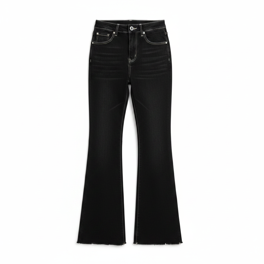 Women's Black Contrast Stitch High-Waist Flared Jeans
