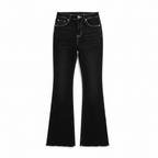 Women's Black Contrast Stitch High-Waist Flared Jeans