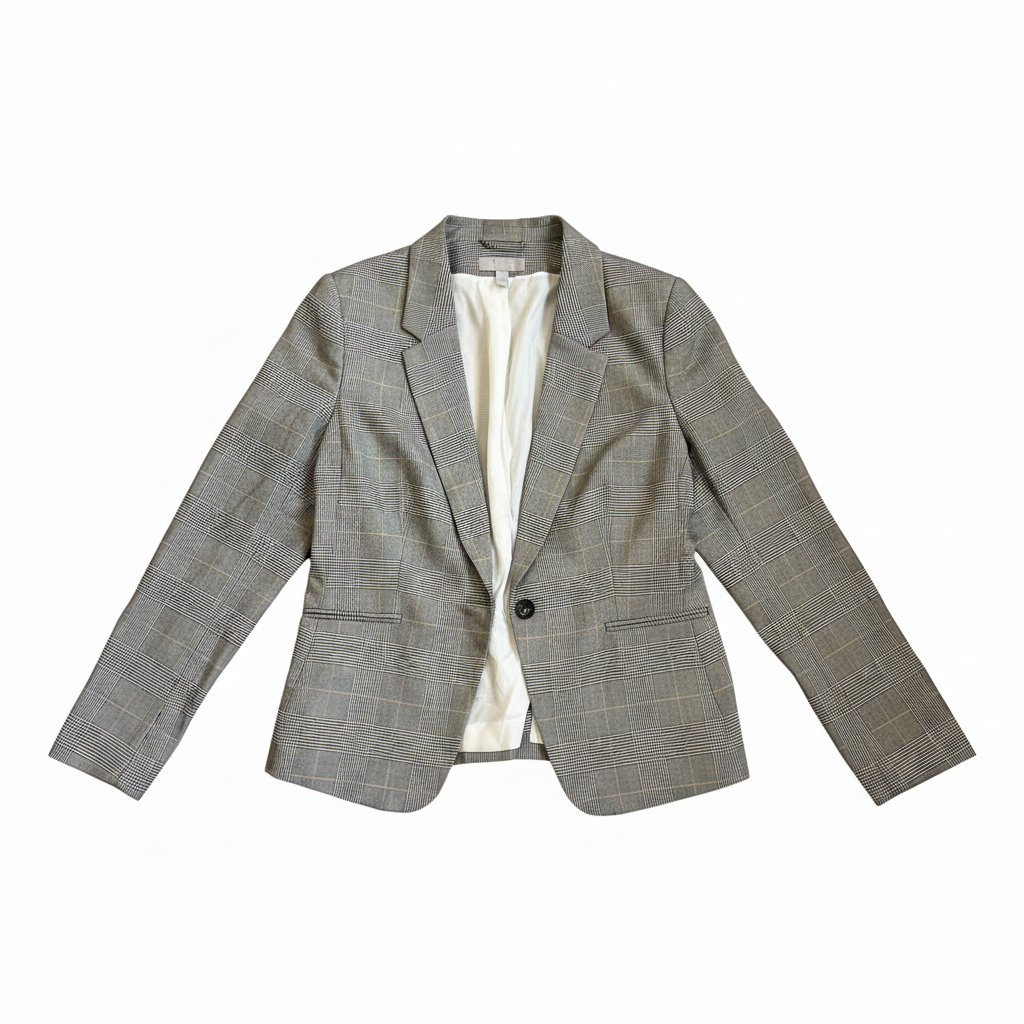H&M Women's Grey Plaid Single-Button Tailored Blazer
