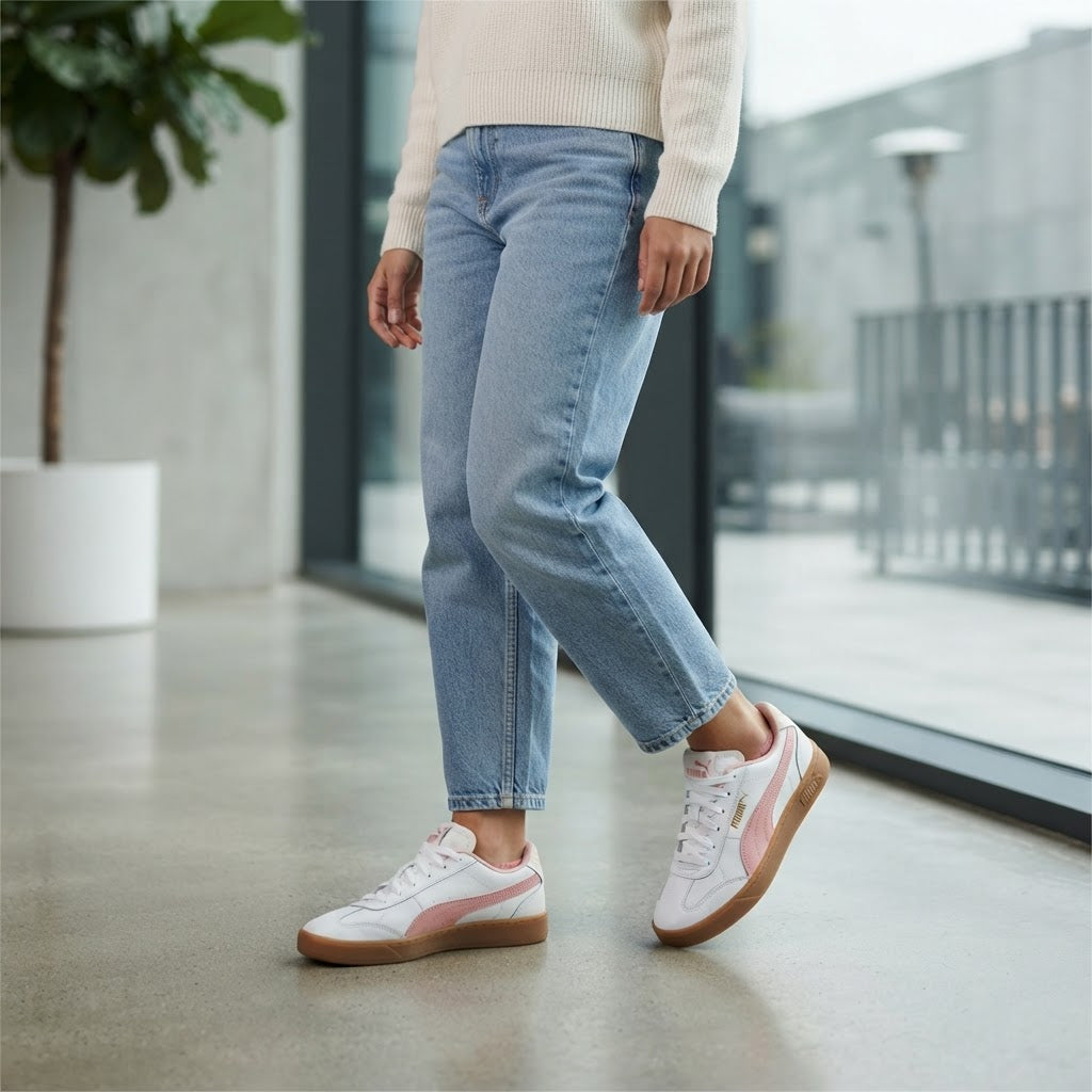 PUMA, FOREVER BETTER Puma White & Pink Leather Gum Sole Snea