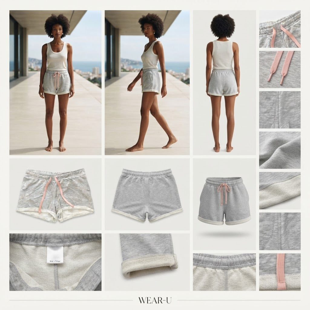 Heather Grey Lounge Shorts with Pink Drawstring