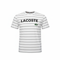 LACOSTE Women's White Striped Short-Sleeve Logo T-Shirt