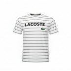 LACOSTE Women's White Striped Short-Sleeve Logo T-Shirt