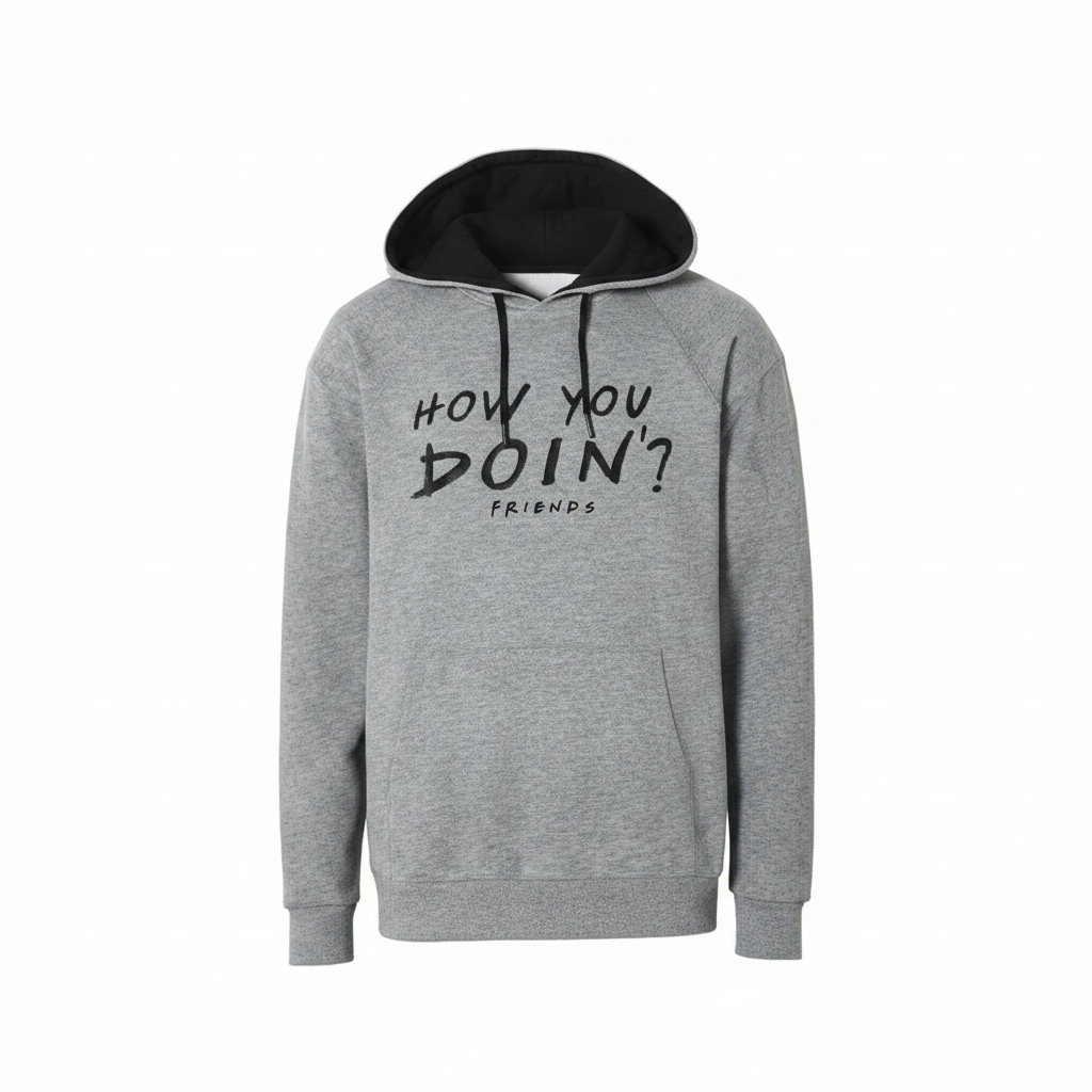 Friends Men's Grey How You Doin' Graphic Cotton Hoodie