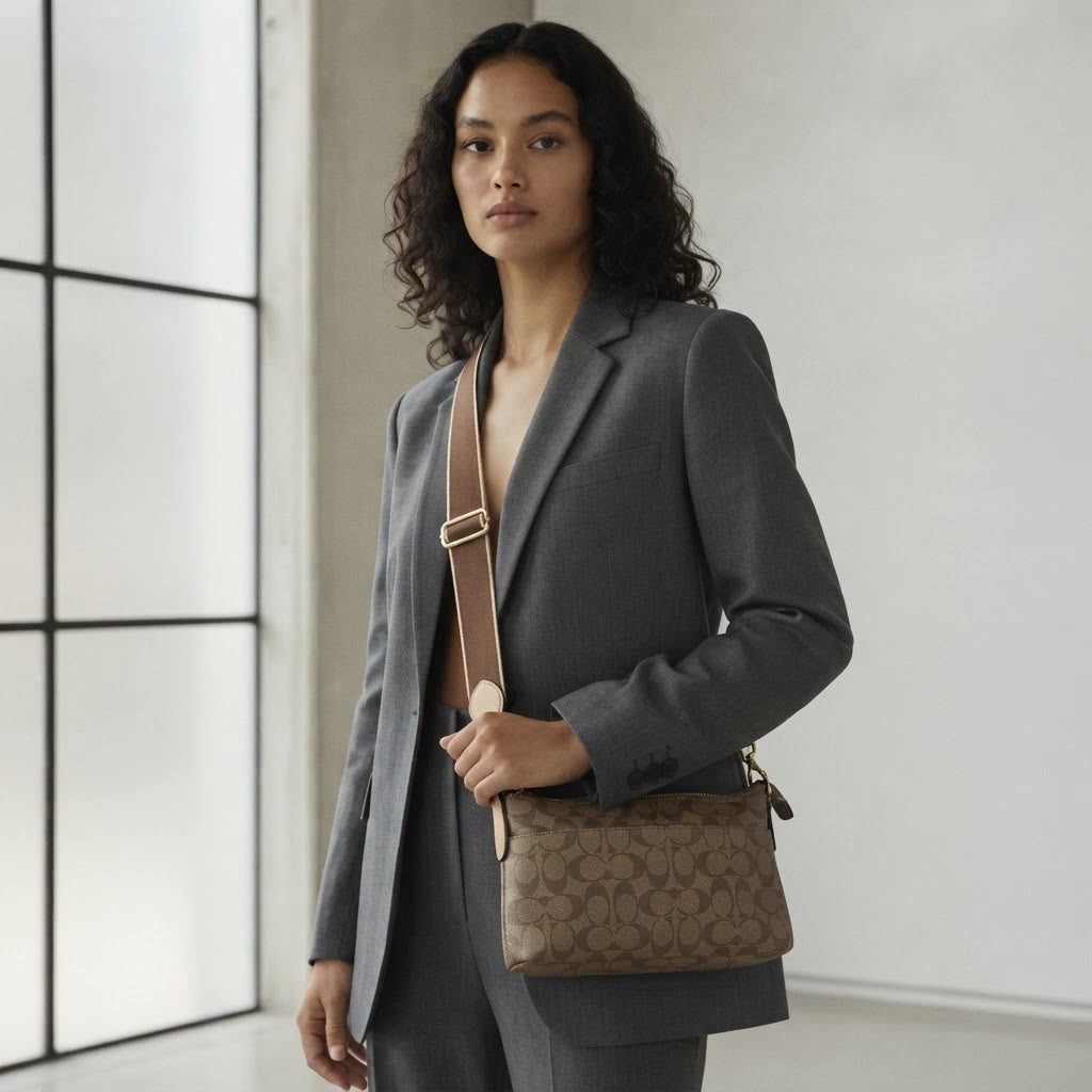 COACH Brown Monogram Coated Canvas Crossbody Bag
