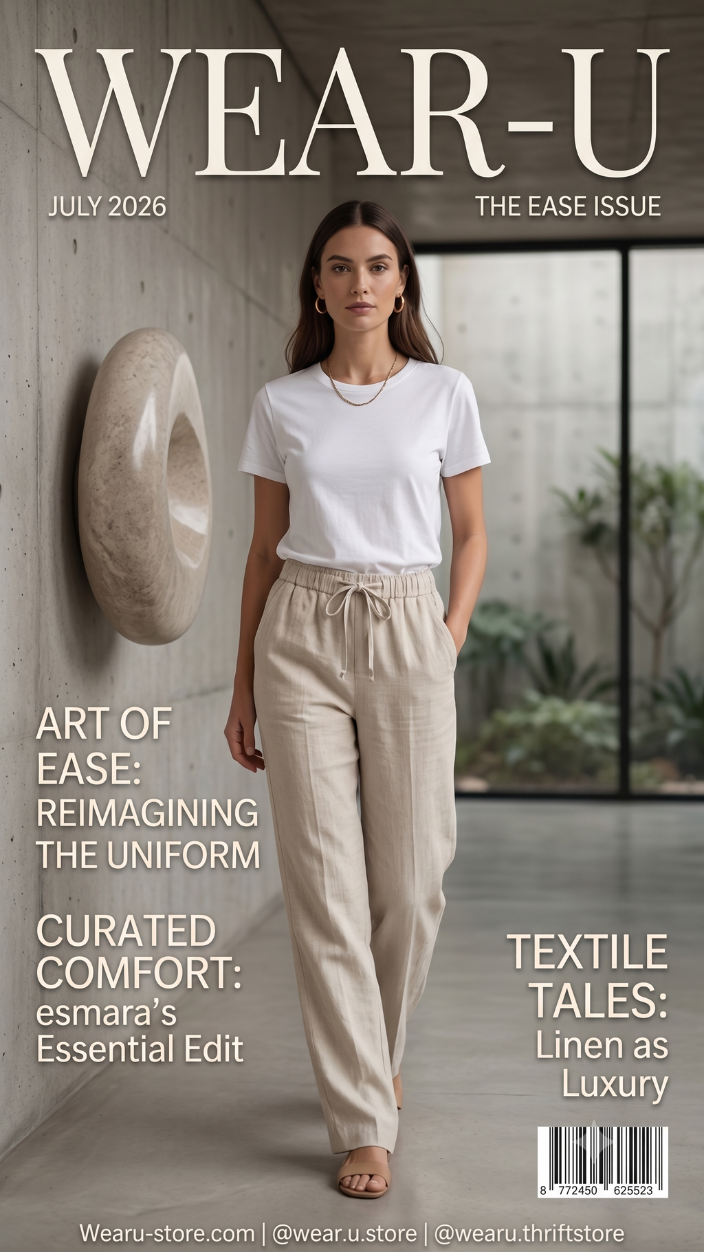Women's Beige Linen Blend Drawstring Trousers