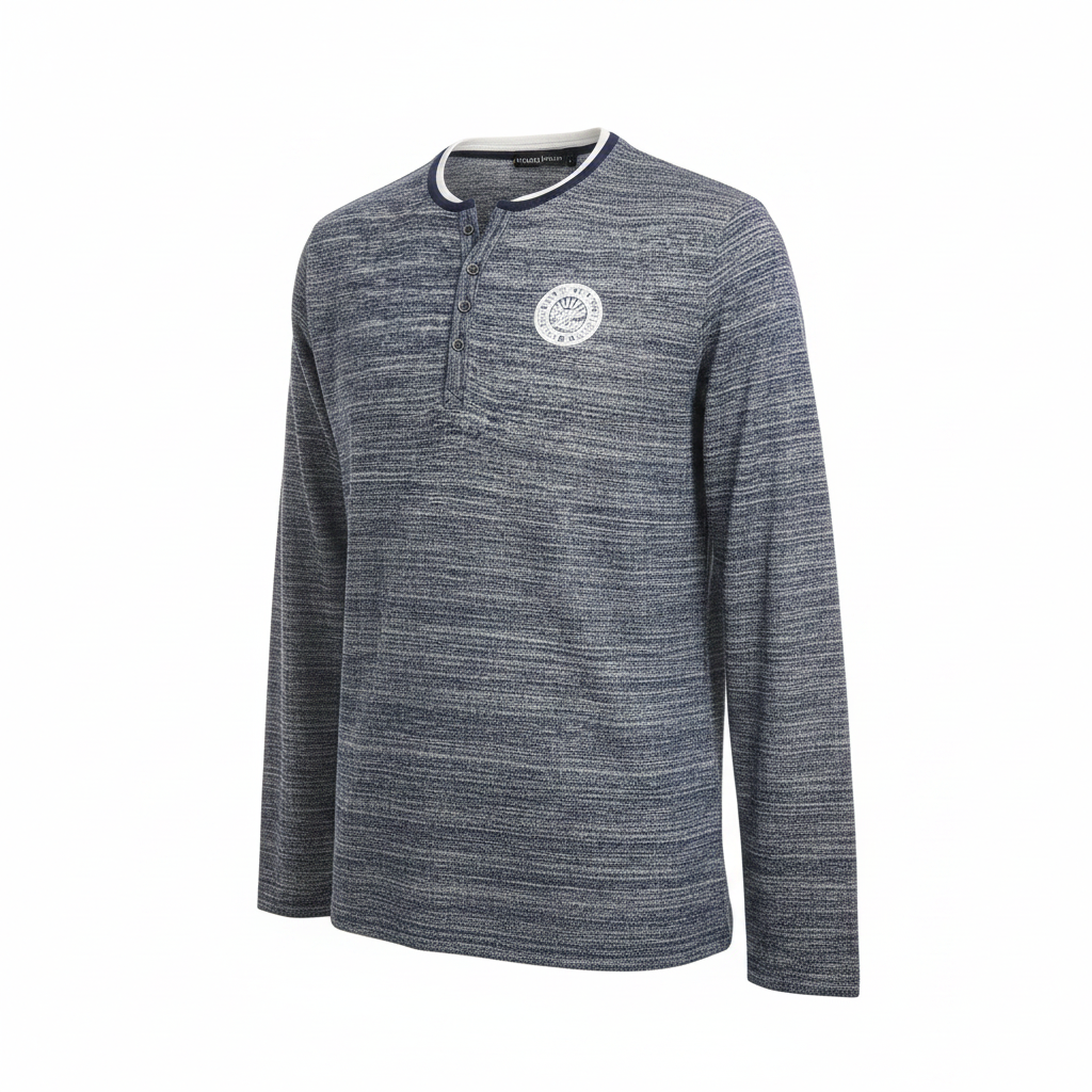 Livergy Men's Mottled Blue Henley Long Sleeve Shirt