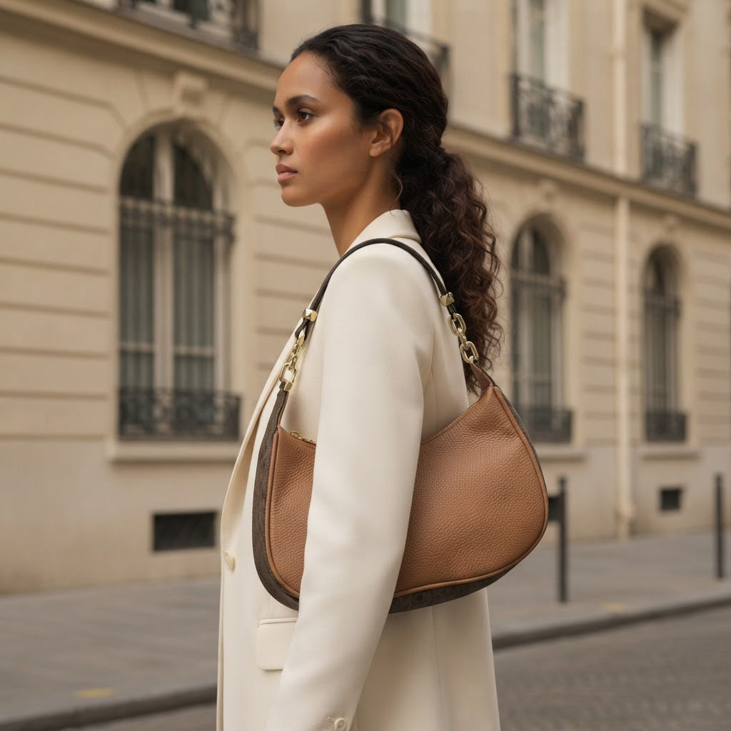 MICHAEL KORS Tan Grained Leather Hobo Shoulder Bag