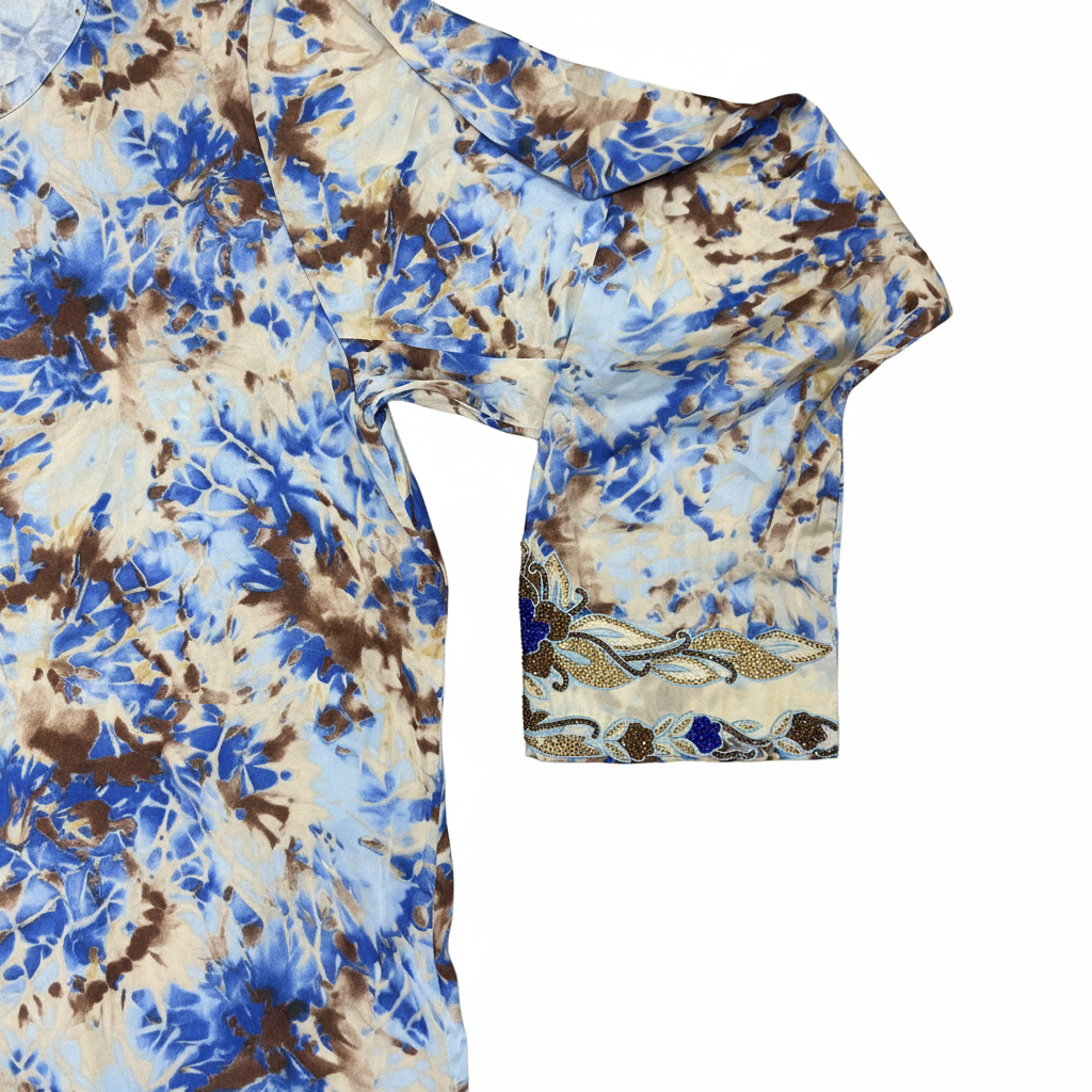 Women's Blue & Brown Tie-Dye Embellished Maxi Kaftan Dress