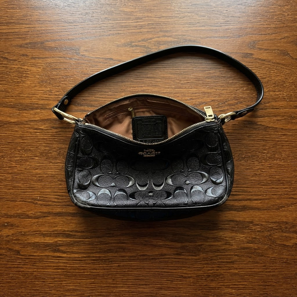 COACH NEW YORK Black Embossed Patent Leather Shoulder Bag