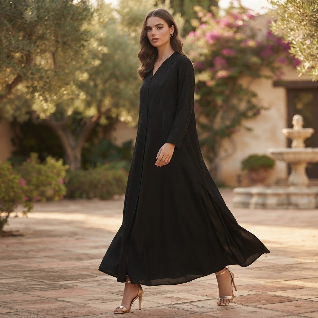 represent Black Embellished Occasion Abaya with Embroidered