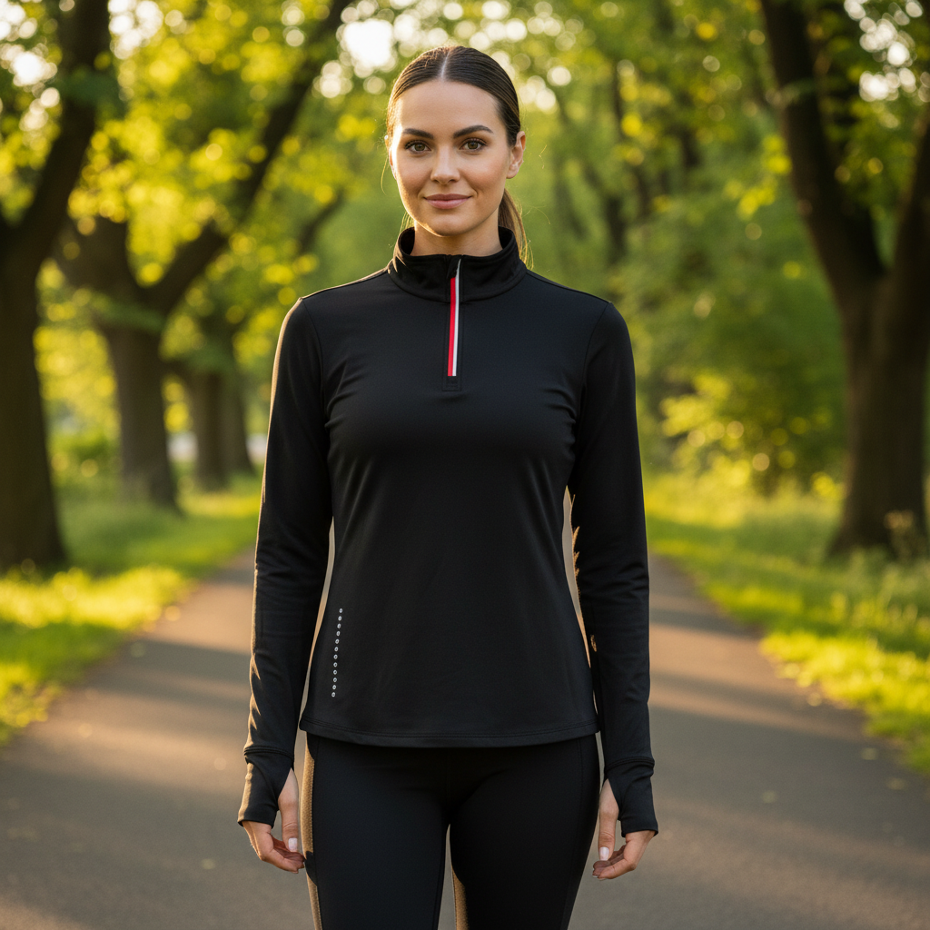 Crivit Women's Black Quarter-Zip Athletic Long Sleeve Top