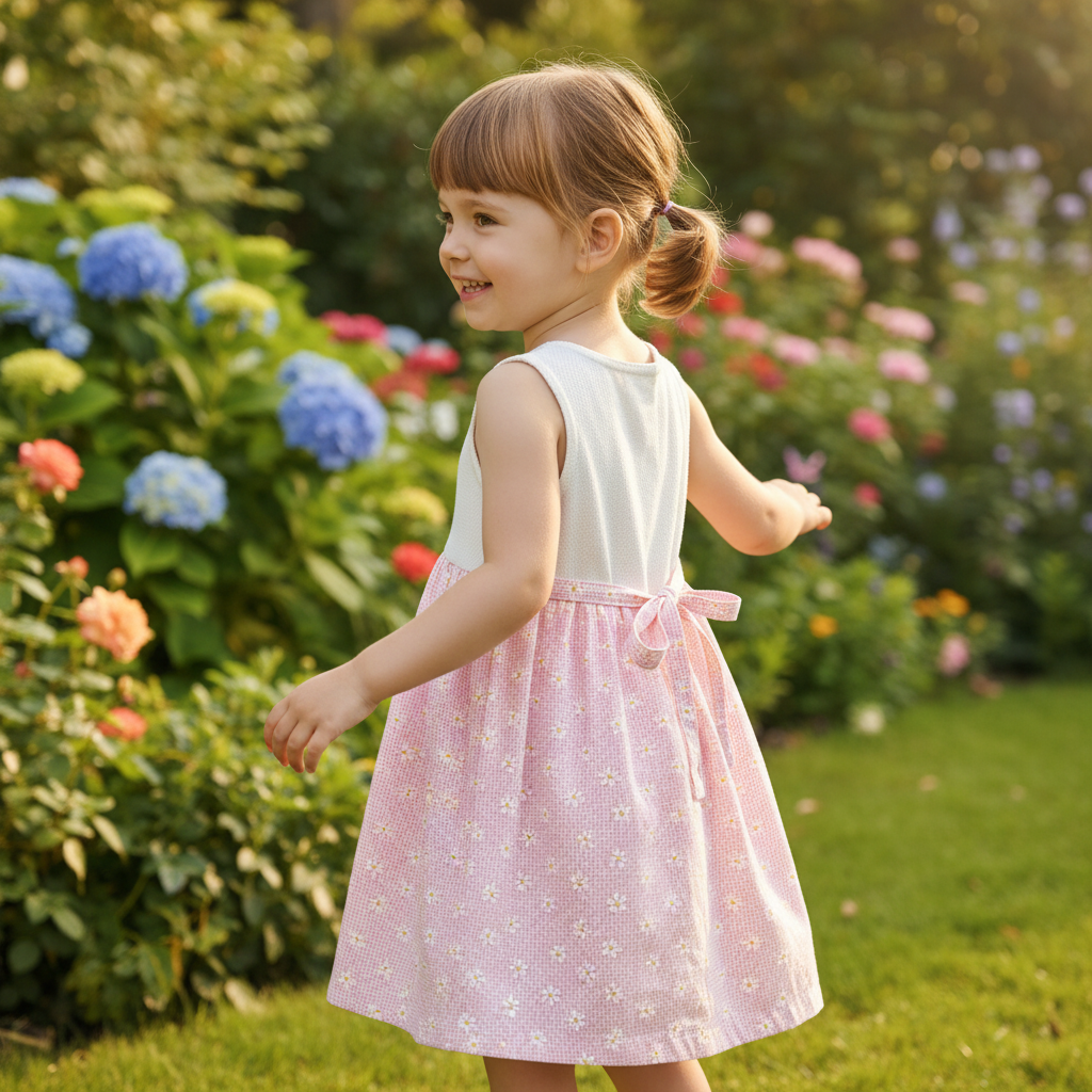 NOW Kids White Pink Daisy Gingham Sleeveless Dress