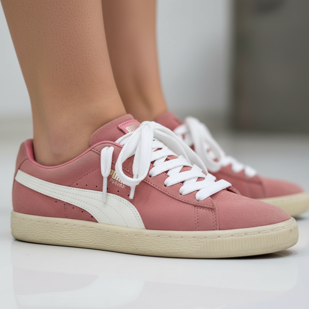 Puma Men's Pink Suede Low-Top Sneakers - Premium