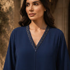represent Navy Blue Floor-Length Abaya with Geometric Trim