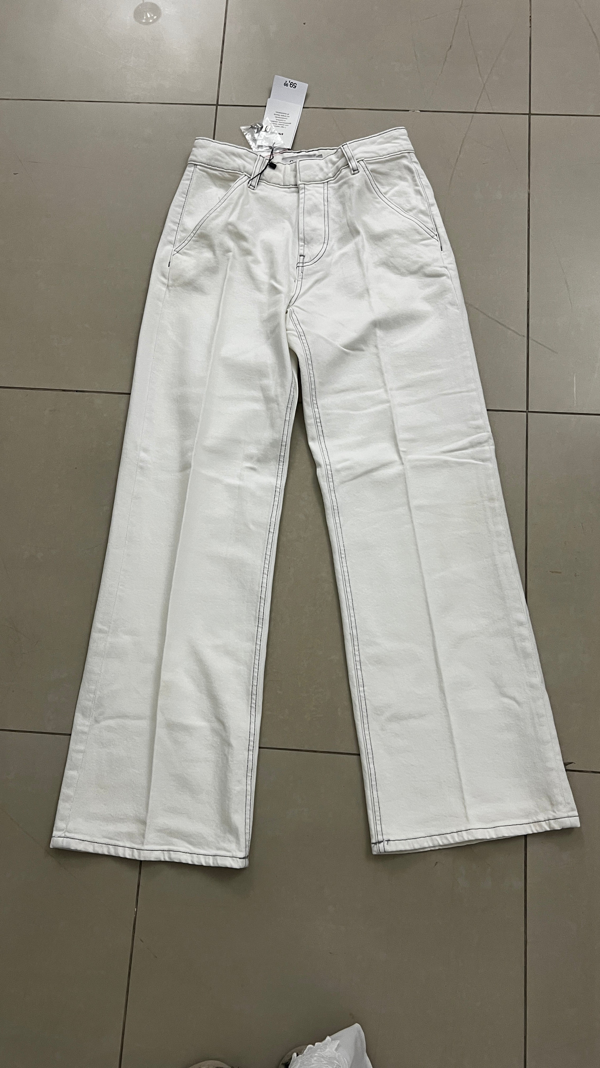 Conbipel White Wide Leg Stretch Jeans with Contrast Stitchin