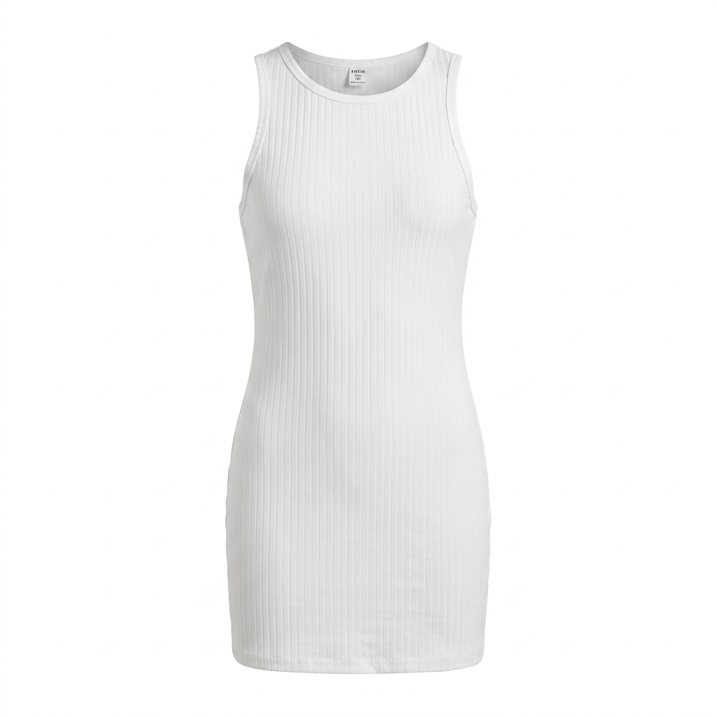 SHEIN Teen White Sleeveless Ribbed Column Tank Dress