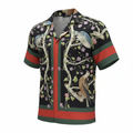 GUCCI Men's Black Bird & Floral Print Camp Collar Shirt