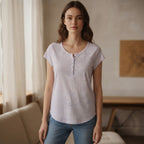B collection Lavender Space-Dye Henley T-Shirt with Curved H