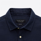 ZARA MAN Men's Blue Linen Mandarin Collar Tailored Shirt