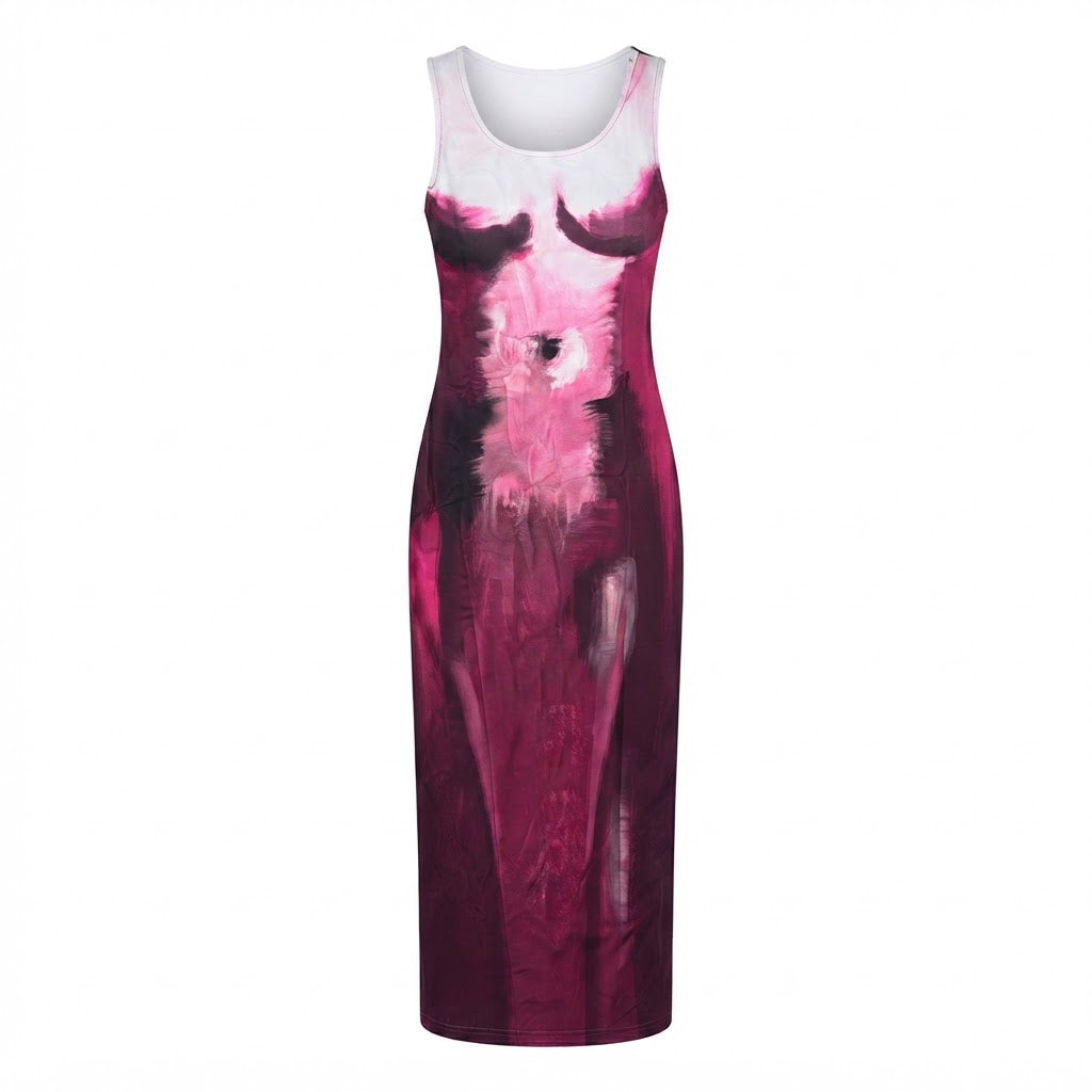 SHEIN SXY Plum Abstract Painterly Print Sleeveless Midi Colu