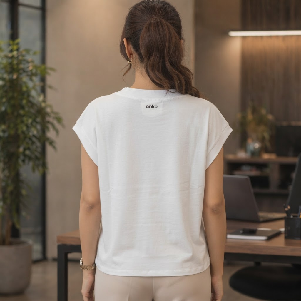 anko White Boxy Cap Sleeve V-Neck Cropped Top