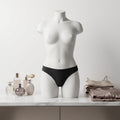 Sleek Black Cotton Blend Thong with Bow Detail