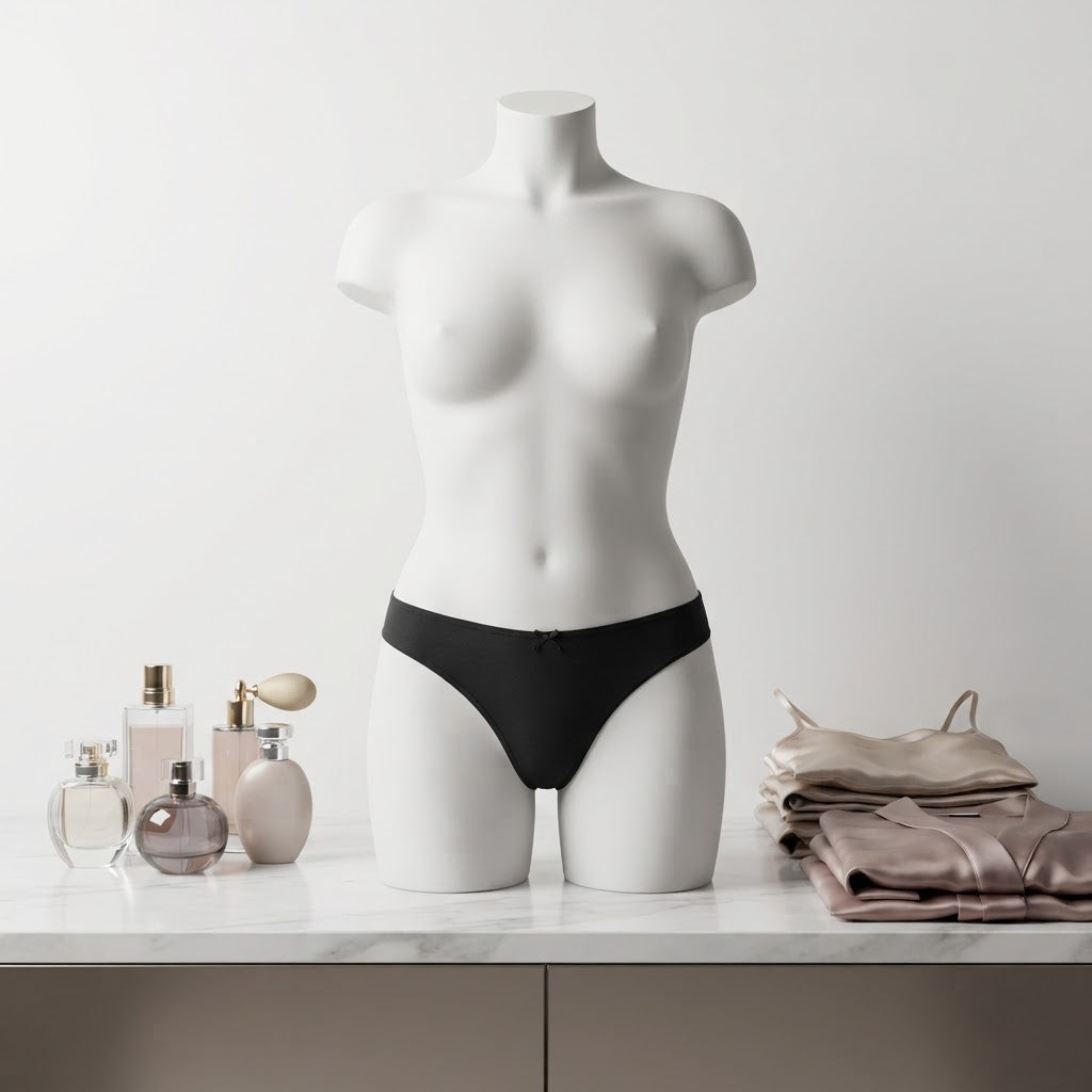 Sleek Black Cotton Blend Thong with Bow Detail
