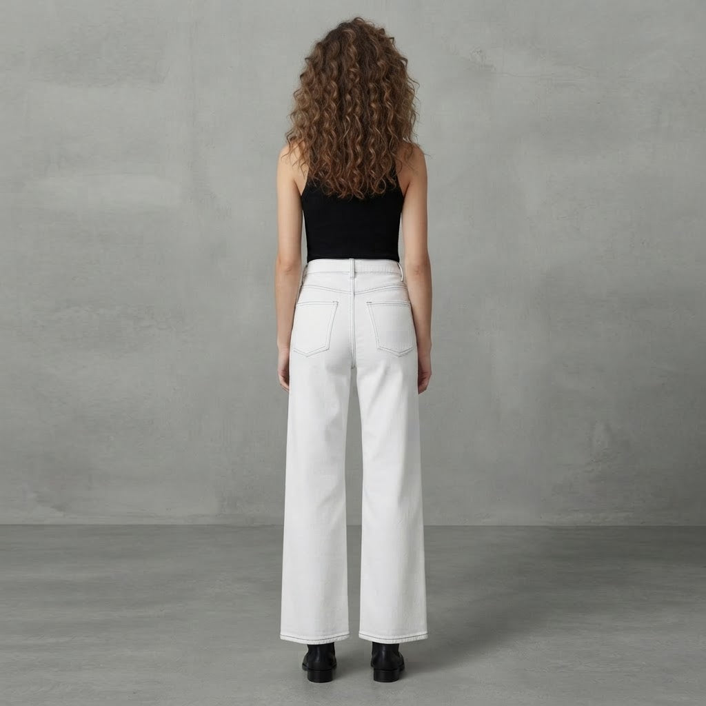 Conbipel White Wide Leg Stretch Jeans with Contrast Stitchin